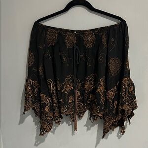 Vintage Black and Brown Embroidered Blouse
